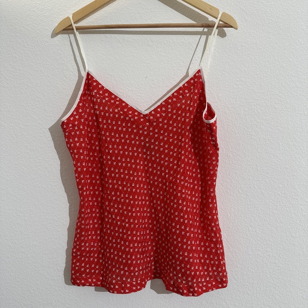 Ann Taylor Petite Silk Red Sailboat Spaghetti Strap Tank Top Women XLP